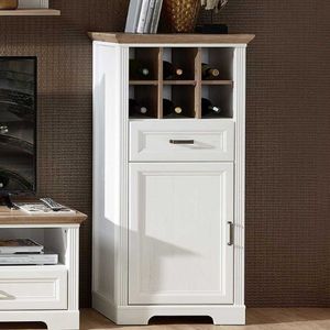 Wijnkast Samine 66cm voor 6 flessen 1 deur & 1 lade - wit/eik