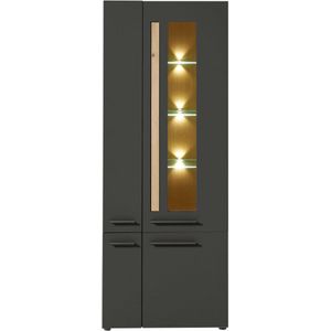 Vitrinekast Lorna 76cm 4 deuren met verlichting - antraciet/eik