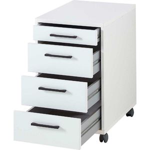Stella Trading INNO4HOME Rolcontainer bureau, mat wit, mobiele ladekast, bureaukast met 4 schuifladen, geschikt voor bureau, 43 x 68 x 55 cm (b x h x d)