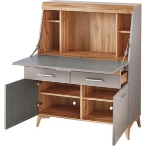 Secretaire Vanya met 3 deuren & 2 lades - grijs/eik