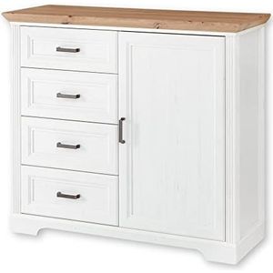 Stella Trading Jasmin licht, optiek-commode in landelijke stijl met laden en veel opbergruimte, houtmateriaal, pijnboom/artisan eiken, 115 x 102 x 41 cm