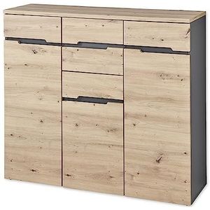 MEMPHIS Highboard in artisan eikenlook, grafiet - moderne commode met veel opbergruimte - 120 x 107 x 38 cm (b x h x d)