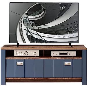 DIJON TV Lowboard in Parijs Blue Haveleiken cognac look - Moderne tv-kast met veel opbergruimte voor je woonkamer - 147 x 63 x 45 cm (B x H x D)
