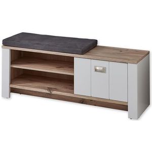 Stella Trading Dijon schoenenbank met zitvlak Ashgrey, Viking Oak look, moderne zitbank met opbergruimte voor hal en garderobe, 130 x 52 x 38 cm (b x h x d), houtmateriaal