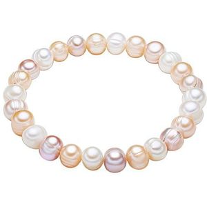 Valero Pearls Dames Armband elastische zoetwater gekweekte Parels van hoge kwaliteit ca. 8 mm barok wit/abrikoos/lila - Parelarmband echte Parels