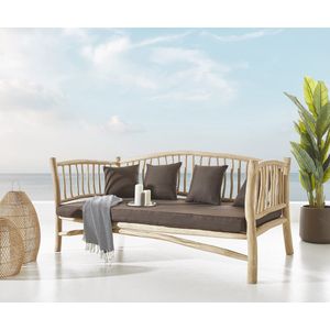 Loungebank Melania natuur teak 212x103 cm met kussen bruin Lounge