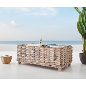 Loungetafel Nizza rattan white washed 133x73x51 cm glasplaat Loungetafel