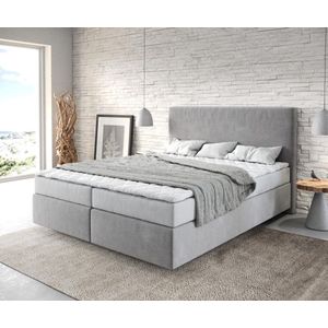 Bed Dream-Well Grijs 160x200 cm microvezel stof met matras en topper boxspring-bed