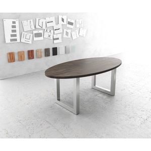 Eettafel Edge ovaal mango bruin 200x100cm edelstaal breed