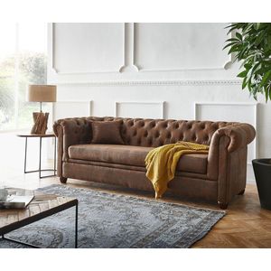 Zitbank Chesterfield bruin 200x88 cm antiek look gewatteerd 3-zitsbank