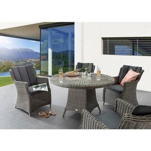 Destiny Tuin-eethoek Luna Polyrotan, 4 stoelen + 1 tafel ø 120x75 cm, incl. kussens (set, 13-delig)