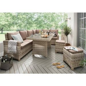 Destiny Tuinset Alcudia Polyrotan, loungehoek, 2 hockers, tafel 150x90x73 cm, + kussens (set, 20-delig)