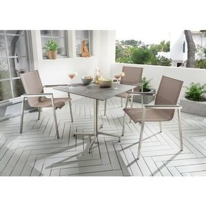 Destiny Tuin-eethoek ALTOS II loft 3 stapelstoelen taupe met tafel 80x80 cm, hpl tafelblad betongrijs (set, 4-delig)