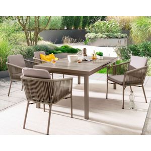 Destiny Garten-Essgruppe LUCCA IMOLA, (13-tlg., 4x Sessel, 1x Tisch, inkl. Auflagen), Aluminium, Polyrattan, Rope