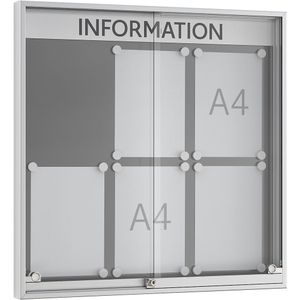 Schuifdeurvitrine, uitwendige diepte 60 mm, B1, 6 x A4, frame met rechte hoeken