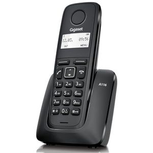 Gigaset A116 - Draadloze DECT-telefoon - Groot display met achtergrondverlichting - Met nummerweergave - 12 uur gesprekstijd en 130 uur standby-tijd - Telefoonboek met 50 contacten, Zwart