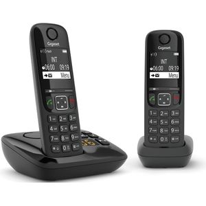 Gigaset AS690A Duo DECT draadloze telefoon met antwoordapparaat, met extra handset, zwart