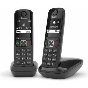 Gigaset AS690 Duo draadloze telefoon, 2 stuks, handsfree, groot display, 100 contacten, zwart