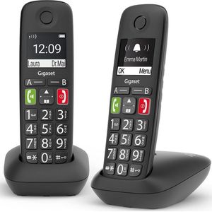 Gigaset E290 Duo - 2 Schnurlose Senioren-Telefone ohne Anrufbeantworter, große Tasten, Zielwahltasten für wichtige Nummern, Verstärker-Funktion für extra lautes Hören, schwarz [Deutsche Version]