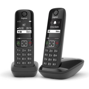 Gigaset AS690 Duo vaste telefoon/draadloze telefoon zonder antwoordapparaat (DECT-T-telefoon met 2 handsets, handsfree-functie, groot display, grote toetsen) zwart