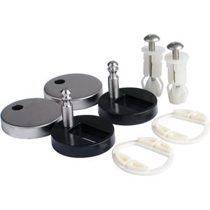Rootz WC-brilbevestigingsset - Toiletbrilscharnier - Toiletbevestiging - Toiletbevestigingsset - Toiletbeugel - Badkamerbevestiging - Roestvrij staal en zwart - Zie afbeeldingen voor afmetingen