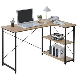 WOLTU TSB06hei Computertafel Bureautafel in spaanplaat en Staal,kantoortafel Werktafel met opbergplank 120x74x71,5cm,Natuur+Zwart