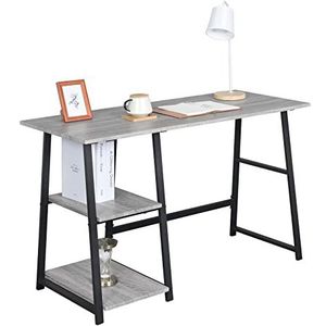WOLTU TSG25gr Bureautafel Computertafel met 2 Planken,kantoortafel Werktafel in spaanplaat 120x50x73cm,Grijs+Zwart