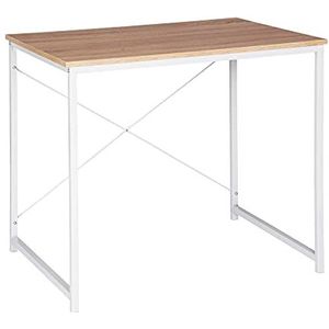 WOLTU TSB03whe Bureautafel Computertafel in spaanplaat en staal,Werktafel kantoortafel 80x60x70cm,Lichteiken+Wit