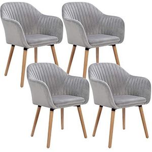 WOLTU Set van 4 eetkamerstoelen fluweel en massief houten vrijetijdsstoel,lichtgrijze receptiestoelen BH95hgr-4