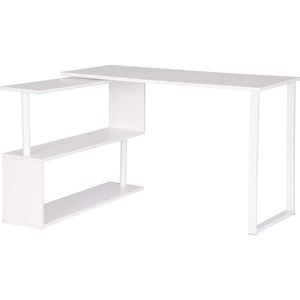 WOLTU TS65ws Bureautafel Computertafel met Planken,Werktafel tafel Gaming in Spaanplaat en staal 120x100x74cm,Wit