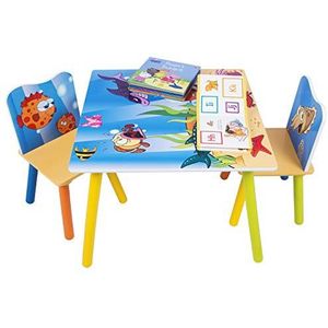 WOLTU SG003 Tafels en stoelen voor kinderen,1 kindertafel + 2 stoelen met Ocean print motief voor kinderen