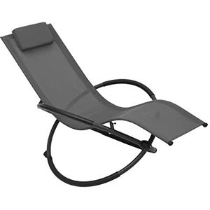 WOLTU Chaise Longues voor Buiten Relax Ademende Schommelstoel voor Balkon Camping Zonnebank met Armleuningen en Hoofdsteun, Grijs, LS002gr