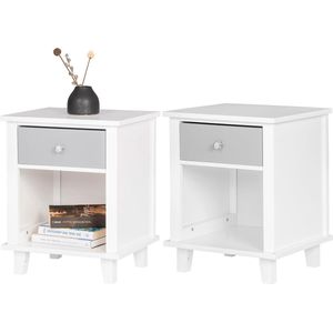 WOLTU TSR57ws-2 2-delig Spaanplaat nachtkastje Salontafel met Lade en Open Compartiment, Wit 40x34x50cm