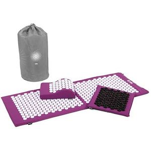 Bodhi Vital Acupressuurmat, XL, Deluxe-set, zacht, fakirmat in set met naaldkussen, deurmat en tas, zelfmassage voor thuis, massagemat tegen nek en rugpijn, aubergine