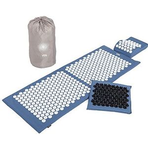 Bodhi Vital acupressuurmat, XL, Deluxe-set, zacht, fakirmat in set met naaldkussen, deurmat en tas, zelfmassage voor thuis, massagemat tegen nek en rugpijn, blauw