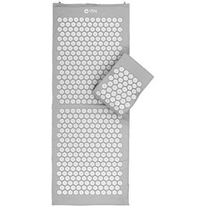 Bodhi Vital acupressuurmatset XL | massagemat & kussen incl. tas | Fakirmat voor zelfmassage | ontspanningsmat tegen nek en rugpijn | naaldkussen voor thuis | steengrijs