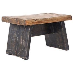 Rustieke KRUK Schemel | massief gerecycled hout, 29x19,5x18,5 cm (BxDxH) | houten kruk, plantenbankje, voetenbankje, bijzetkrukje | kleur: 04 zwart-natuur