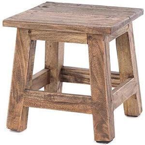 Rustieke Vintage VOETENBANK Palo | 27,5x26x26 cm (HxBxD), mahoniehouten gerecycled hout | houten krukje, krukje, bijzetkrukje, plantenkrukje | kleur: 01 natuur-vintage