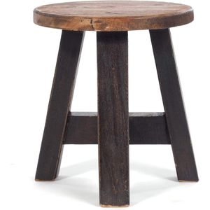 Rustieke houten KRUK Bern | 23x20x20 cm (HxBxD), gerecycled hout, massief | decoratieve bijzettafel, plantenkruk, krukje | Kleur: 04 zwart natuur
