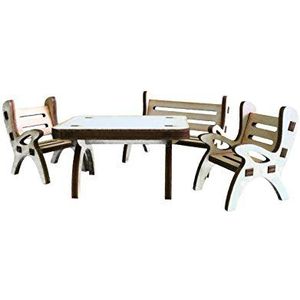 Petra's Bastel News 4-delige placemat bestaande uit tafel en tuinbank en 2 houten stoelen, hoogte ca. 4 cm