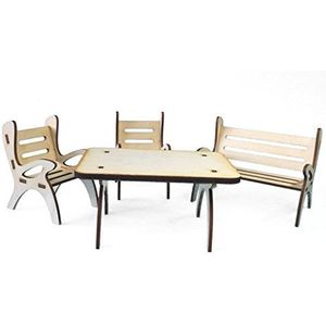 Petra's Knutsel-News 4-delige tafelgroep, bestaande tafel, 1 x tuinbank en 2 stoelen van hout, hoogte ca. 6 cm
