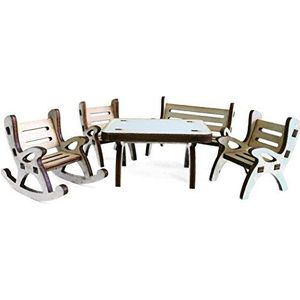Petra's Bastel News 5-delige placemat bestaande uit tafel, tuinbank, schommelstoel en 2 houten stoelen ca. 4 cm