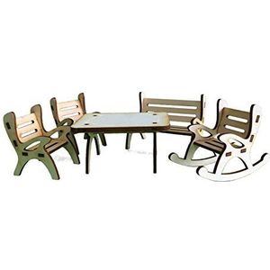 Petra's knutsel-News A-GMH06FS2 5-delige tafelset, bestaande uit 1 x tafel, 1 x tuinbank, 1 x schommelstoel en 2 stoelen van hout