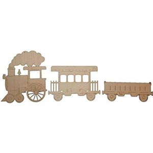 Petra's Bastel News 3-delige houten set bestaande uit 1 locomotief, 1 goederenwagen en 1 houten wagen, 28 x 19 x 5,5 cm