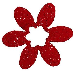 Petra's Bastel News 100 stuks bloemen 30 mm met bloemenuitsparing, glittervilt eenzijdig glinsterend, rood 18 x 12 x 5 cm