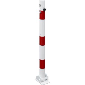 Schake Afzetpaal, Ø 60 mm, wit/rood, inklapbaar met profielcilinder, zonder oog