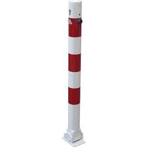 Schake Afzetpaal, Ø 76 mm, wit/rood, inklapbaar met profielcilinder, zonder oog