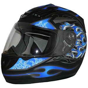 Protectwear Motorhelm, integraalhelm, vlamdesign (matblauw/zwart), XL, H510-BF-XL