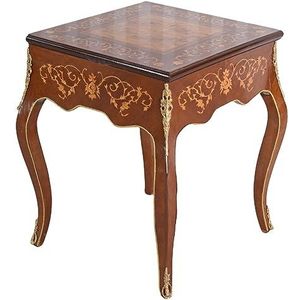 Cat182 Palazzo Exclusief speeltafel, barok, klaptafel, houten tafel, bijzettafel, baroktafel, schaaktafel, antieke tafel, ingelegd, 62 x 62 cm