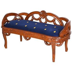 Antieke kruk Mahonie zitbank barok sofa gestoffeerde kruk massief hout 130cm blauw mar267 Palazzo Exclusief